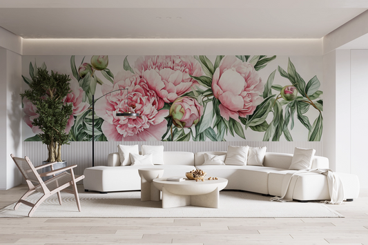 Maelis – Self-adhesive wallpaper with peonies in delicate pink and green