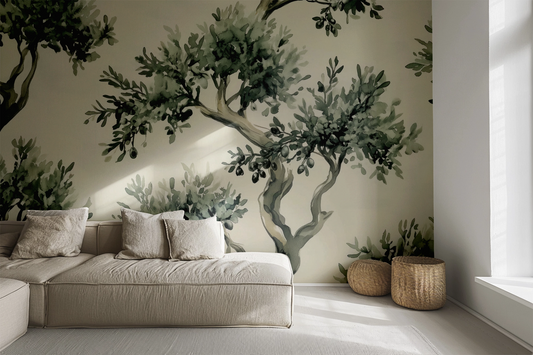 Olive grove – self-adhesive wallpaper with Mediterranean plant motif