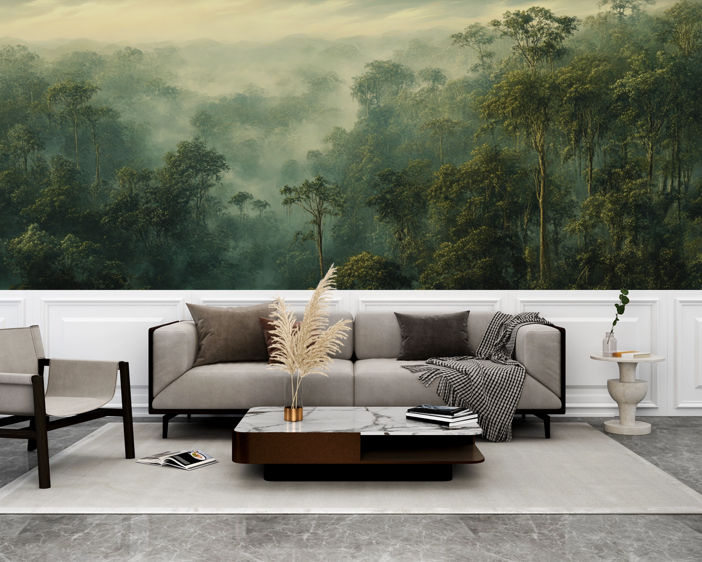 Selva Aurea bringt tropische Ruhe & Goldlicht an Ihre Wand – eine selbstklebende Panorama-Tapete für Räume mit emotionaler Tiefe & Naturverbundenheit.