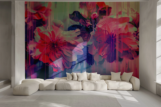 Entdecken Sie Bloomshift – die selbstklebende Tapete mit floralen Glitch-Effekten in Pink & Violett. Ideal für kreative Räume, moderne Wohnideen & stilvolle Interieurs.