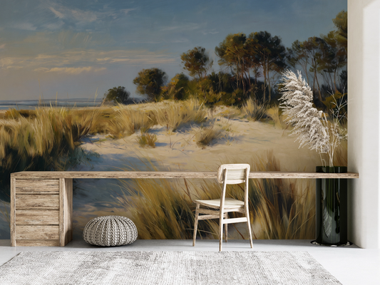 Natur Wandbild mit Dünen, Gräsern und Küstenlandschaft – selbstklebendes Vlies, ruhiges Wanddesign von Wall of Nova
