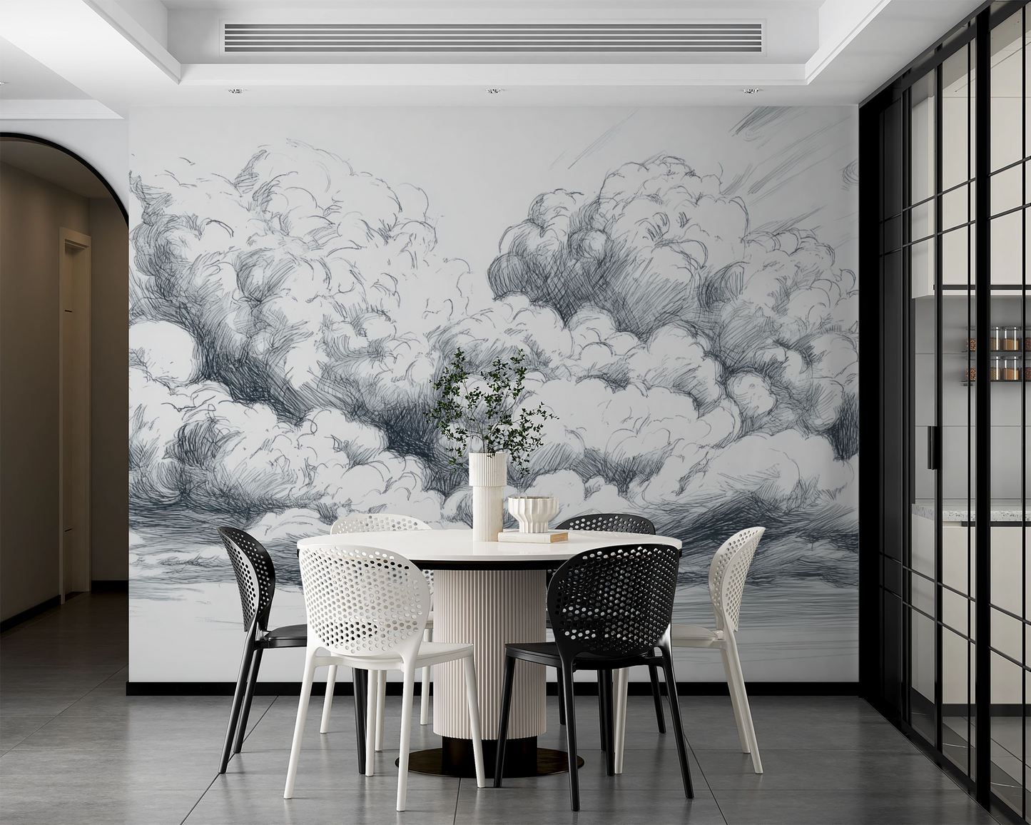 Cloud sketch – digital wallpaper with graphic line drawing