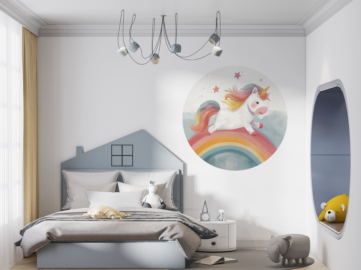 Einhornzauber - Selbstklebender Wandsticker mit Einhorn auf Regenbogen | Wall of Nova