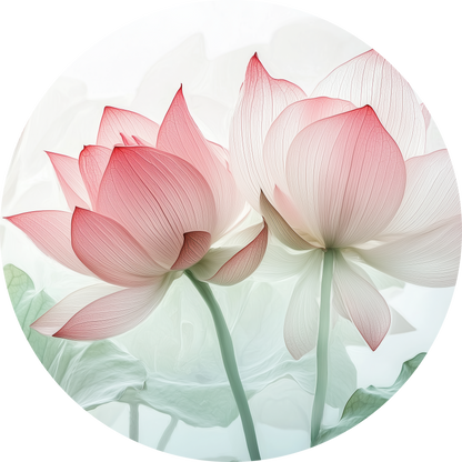 Lotus Harmony – Round wall sticker with delicate lotus blossoms in watercolor style