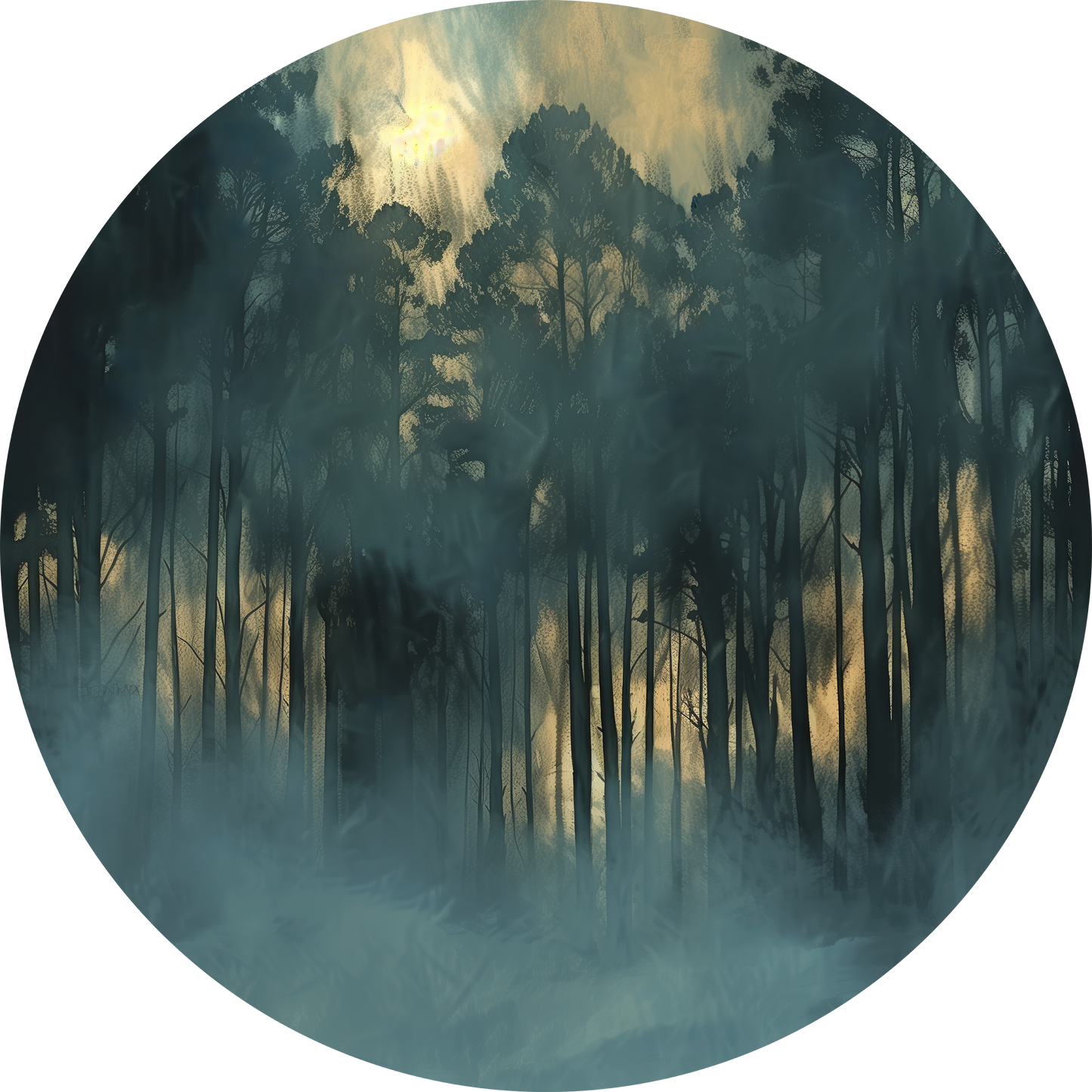Morgenwald – Mystischer Wald im Dots-Format für ruhige Wohnakzente