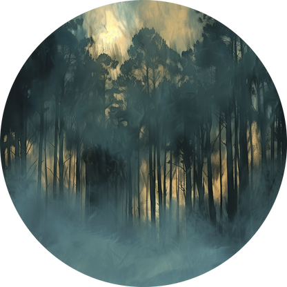 Morgenwald – Mystischer Wald im Dots-Format für ruhige Wohnakzente