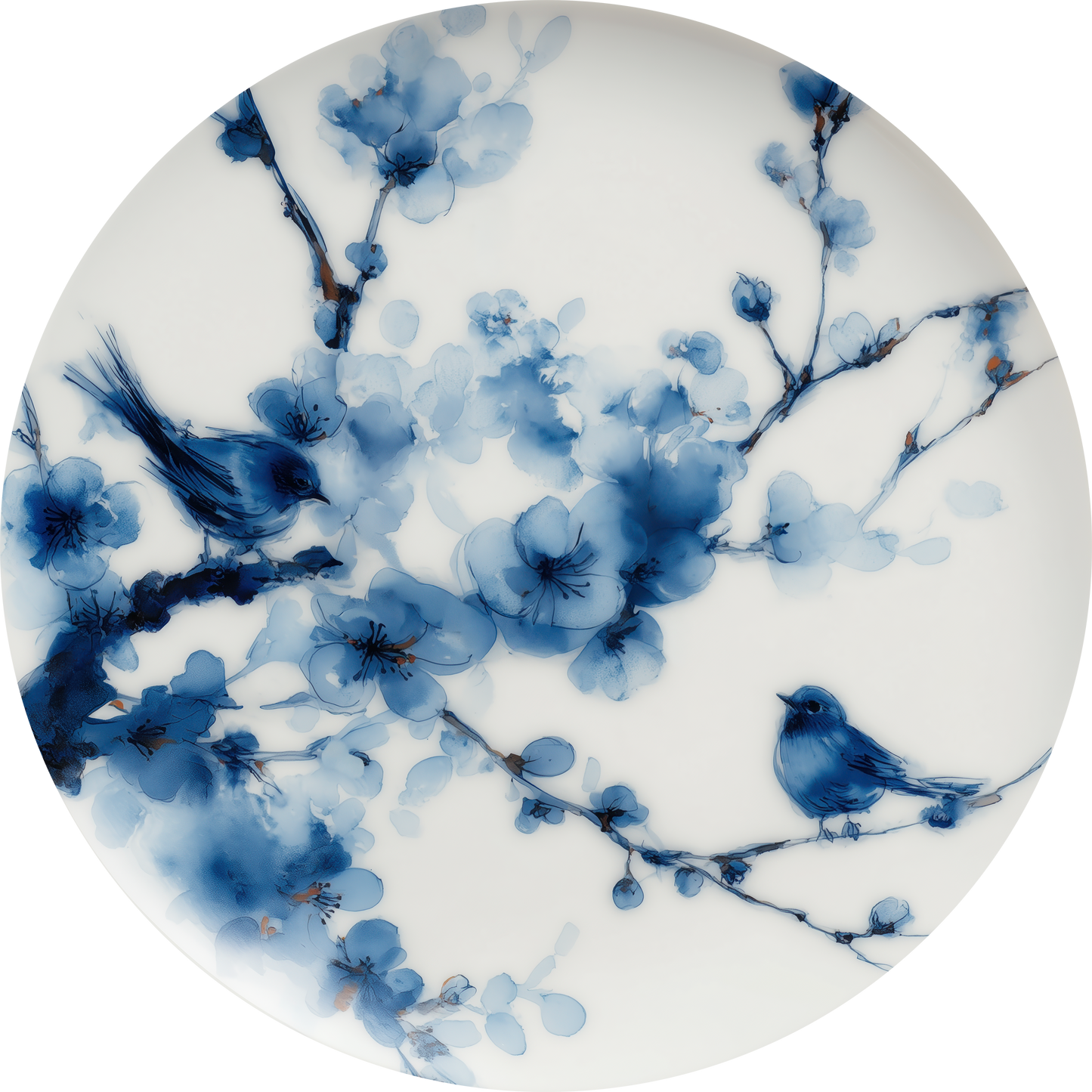 Wandsticker selbstklebend „Dot“ – Blaues Blumen- & Vogelmotiv im Kreisdesign | Wall of Nova