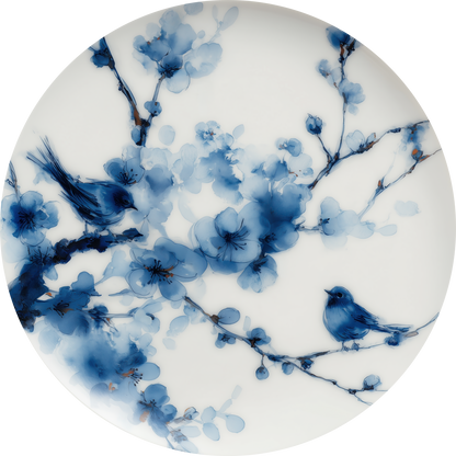 Wandsticker selbstklebend „Dot“ – Blaues Blumen- & Vogelmotiv im Kreisdesign | Wall of Nova