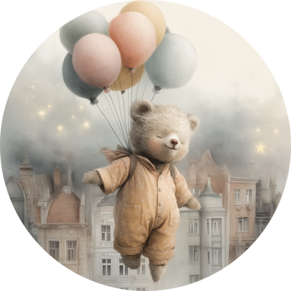 Wandsticker selbstklebend „Dot“ – Fliegender Teddybär mit Ballons im Kreisdesign | Wall of Nova