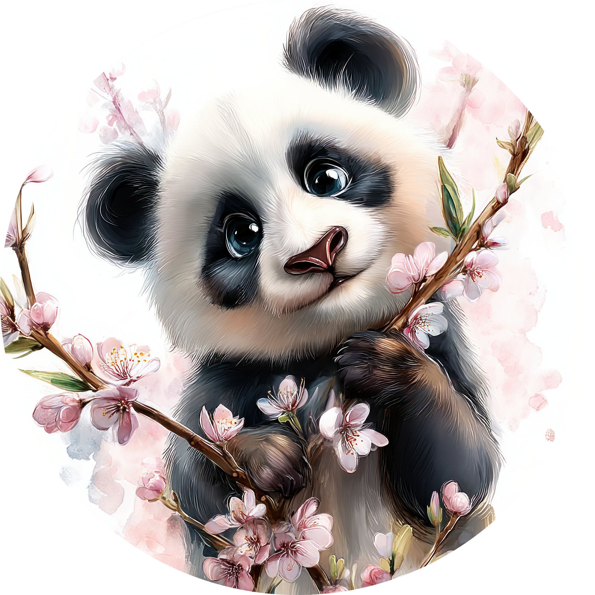 Selbstklebender Panda Wandsticker mit Kirschblüten im modernen Kinderzimmer in Pastellfarben