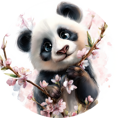 Selbstklebender Panda Wandsticker mit Kirschblüten im modernen Kinderzimmer in Pastellfarben
