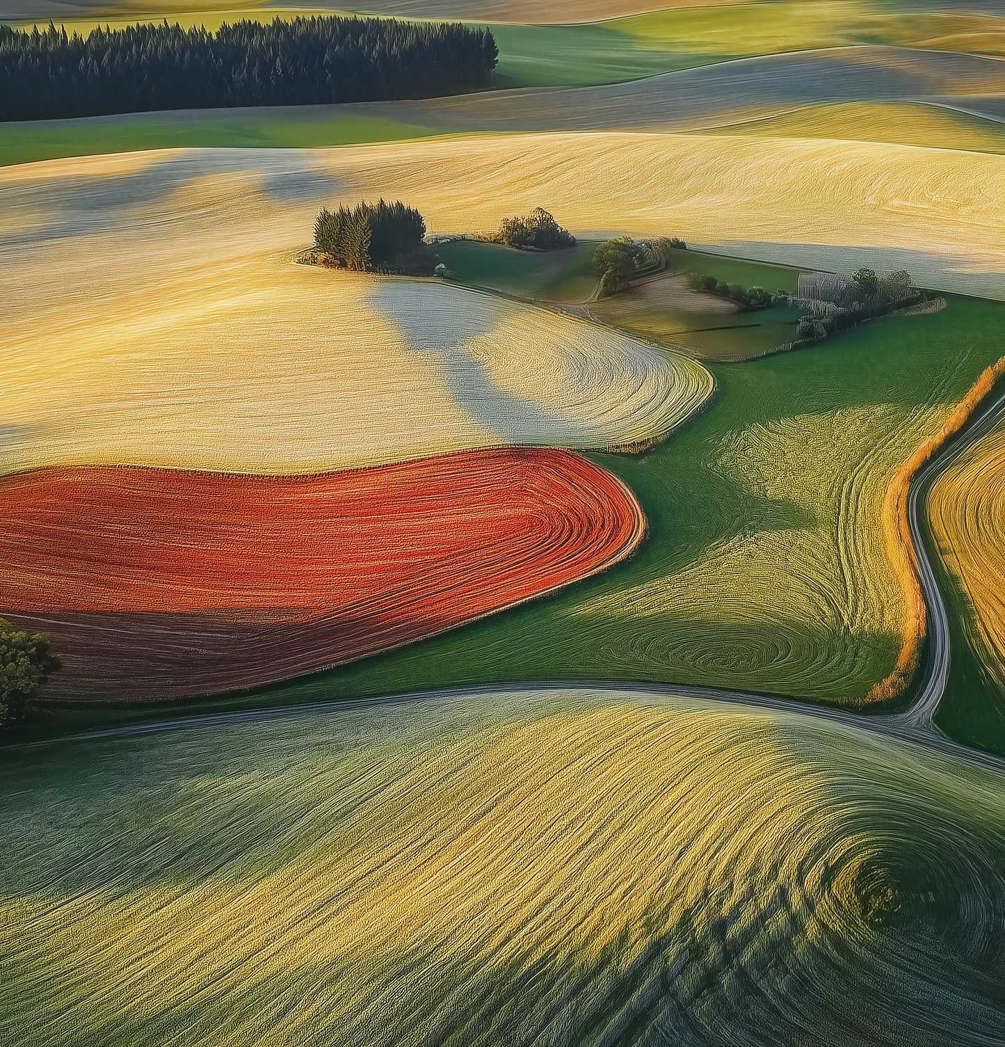 Felderflüstern - Selbstklebende Digitaltapete mit abstrakter Landschaft in warmen Farben