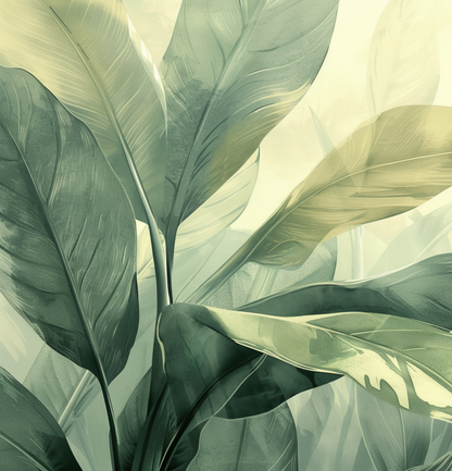 Botanical Calm – Digitale Blätter-Tapete in Grün und Creme für moderne Natur-Interieurs