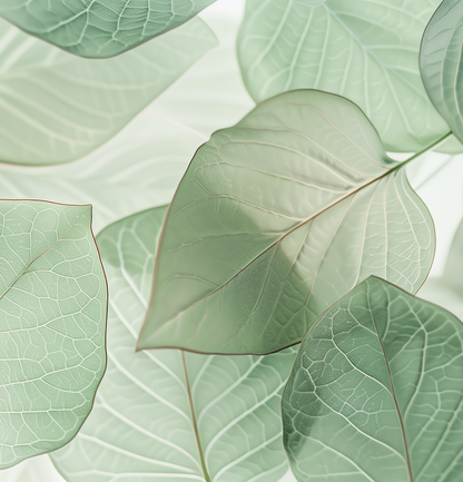 Leaves – Selbstklebende Tapete mit Blättermotiv in Salbei und Nebelweiß