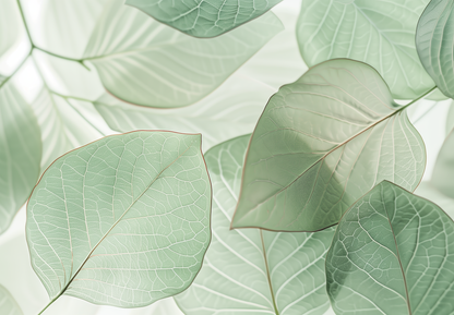 Leaves – Selbstklebende Tapete mit Blättermotiv in Salbei und Nebelweiß