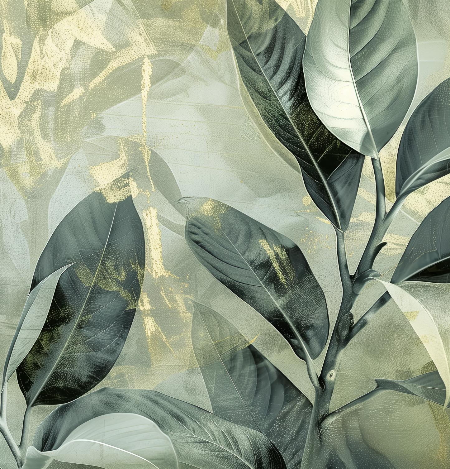 Botanical Texture – Selbstklebende Tapete mit Blattmotiv in Salbeigrün
