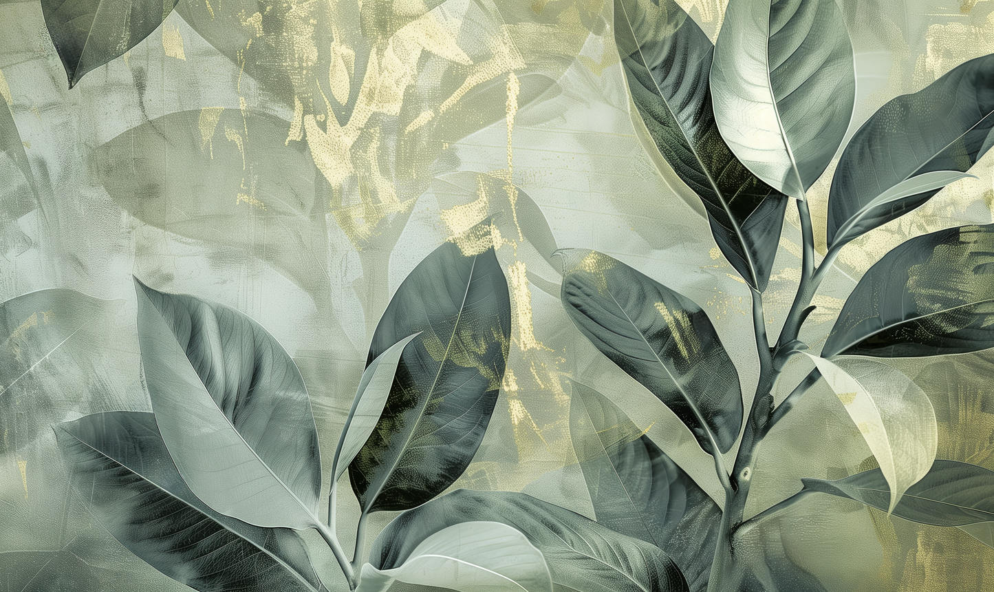 Botanical Texture – Selbstklebende Tapete mit Blattmotiv in Salbeigrün