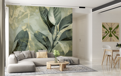 Botanical Texture – Selbstklebende Tapete mit Blattmotiv in Salbeigrün