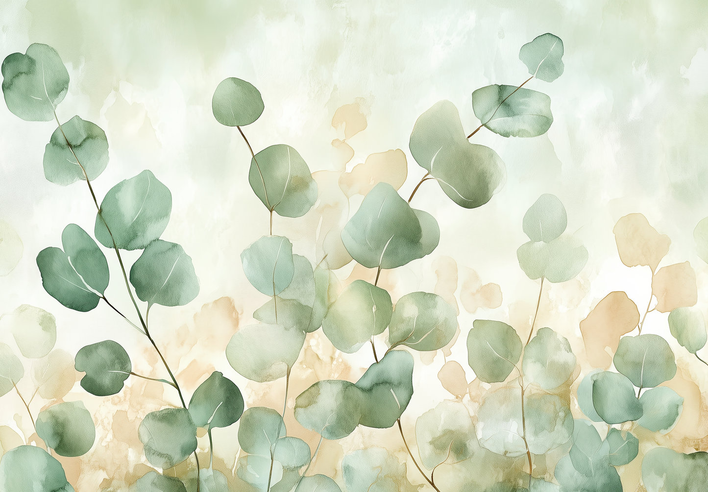 Eucalyptus Breeze – Digitale Vliestapete mit Eukalyptus-Motiv in sanften Grüntönen