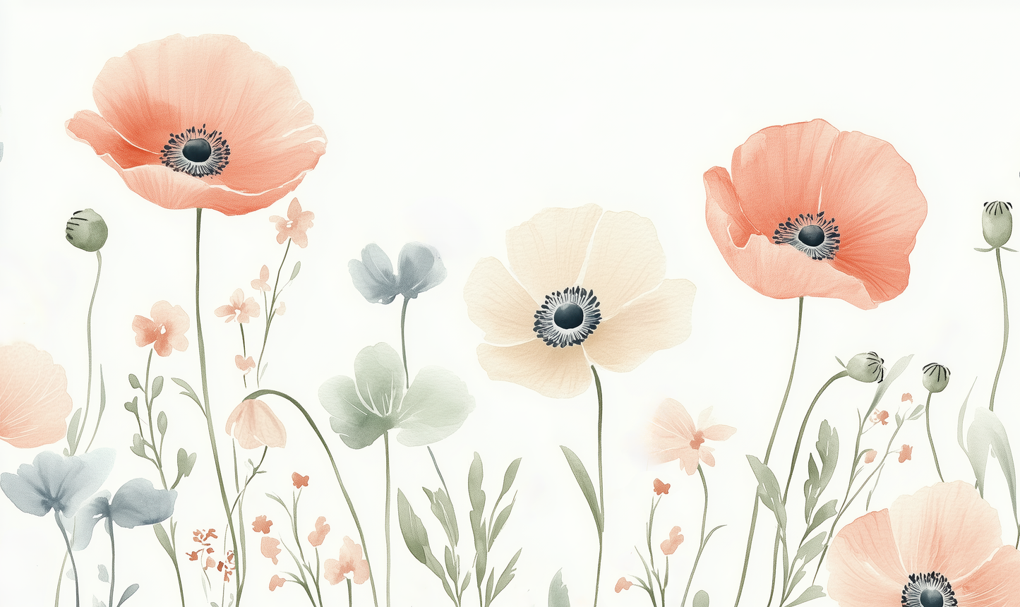 Sommerwiese – Florale Digitaltapete in Aquarelloptik für ruhige Wohnräume