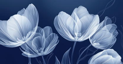 Nachtschimmer – Moderne selbstklebende Tapete in Tiefblau mit floraler Grafik, als Wandbild im Digitaldruck