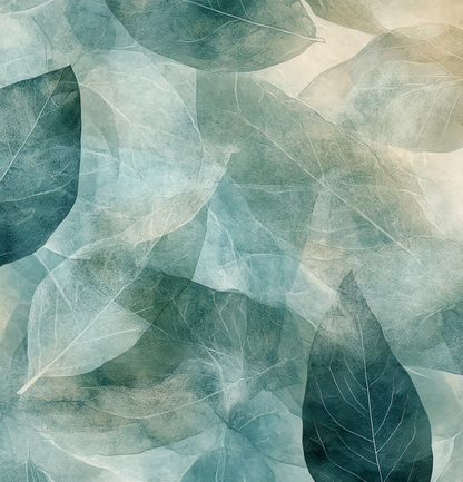 Schichten der Natur – Selbstklebende Tapete mit Blättermotiv in Blau und Sand