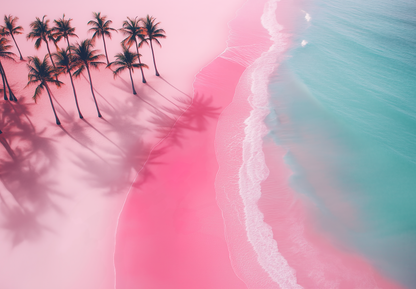 Pink Paradise – Digitaltapete mit Palmen, Strand und tropischem Flair