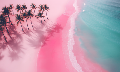 Pink Paradise – Digitaltapete mit Palmen, Strand und tropischem Flair