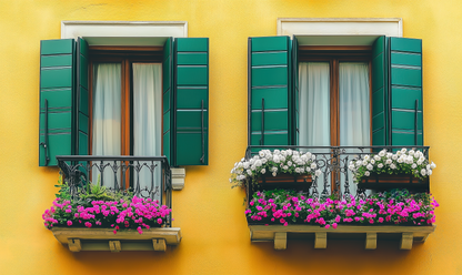 Dolce Balcone – Selbstklebendes Wandbild mit mediterranem Fenster-Motiv