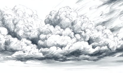 Cloud sketch – digital wallpaper with graphic line drawing