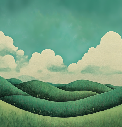 Wolkenwiesen – Digitale Wandtapete mit stilisierter Landschaft
