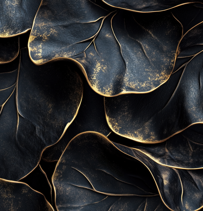 Golden Leaf Noir – Selbstklebende Fototapete mit luxuriösem Blattmotiv in Schwarz und Gold