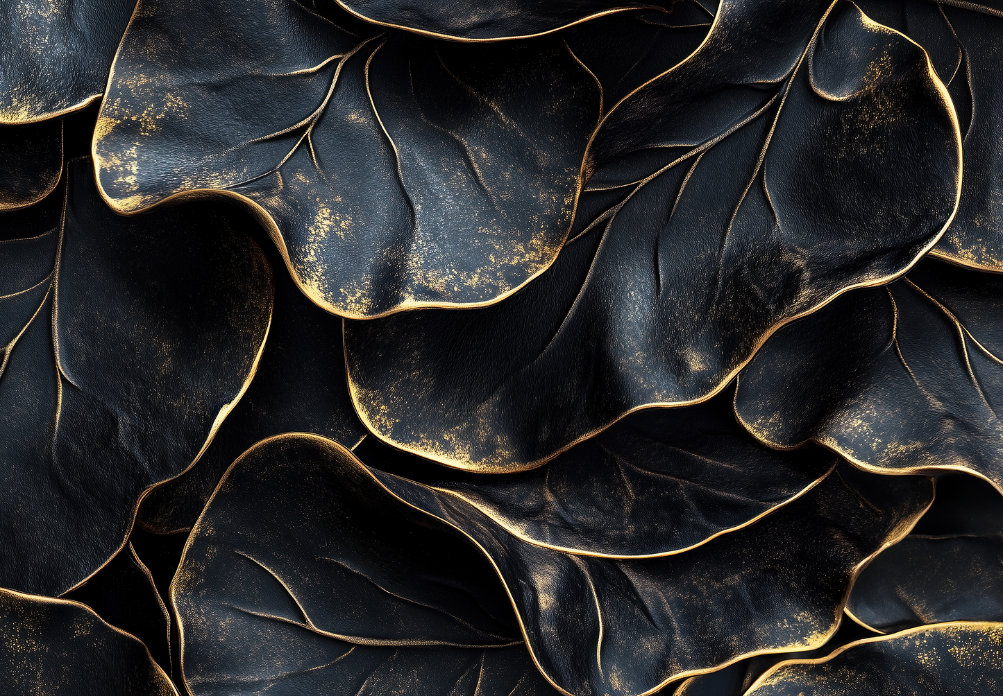 Golden Leaf Noir – Selbstklebende Fototapete mit luxuriösem Blattmotiv in Schwarz und Gold