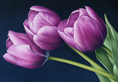 Tulpenpoesie – Elegante Digitaltapete mit Blumenmotiv in Violett und Nachtblau
