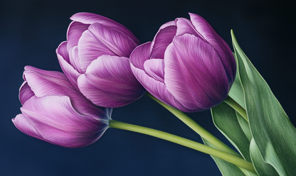 Tulpenpoesie – Elegante Digitaltapete mit Blumenmotiv in Violett und Nachtblau