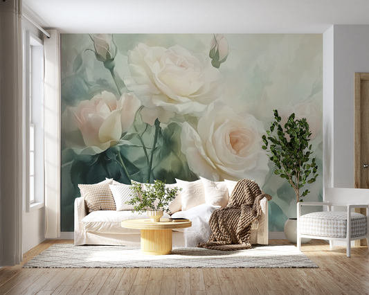 Rosentau – Selbstklebende Digitaltapete mit romantischem Rosenmotiv