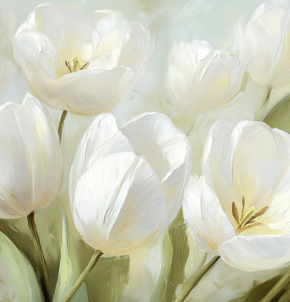 Blanche de Jardin – Selbstklebende Tapete mit weißen Tulpen und stiller Eleganz