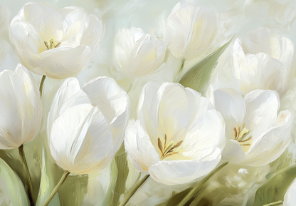 Blanche de Jardin – Selbstklebende Tapete mit weißen Tulpen und stiller Eleganz