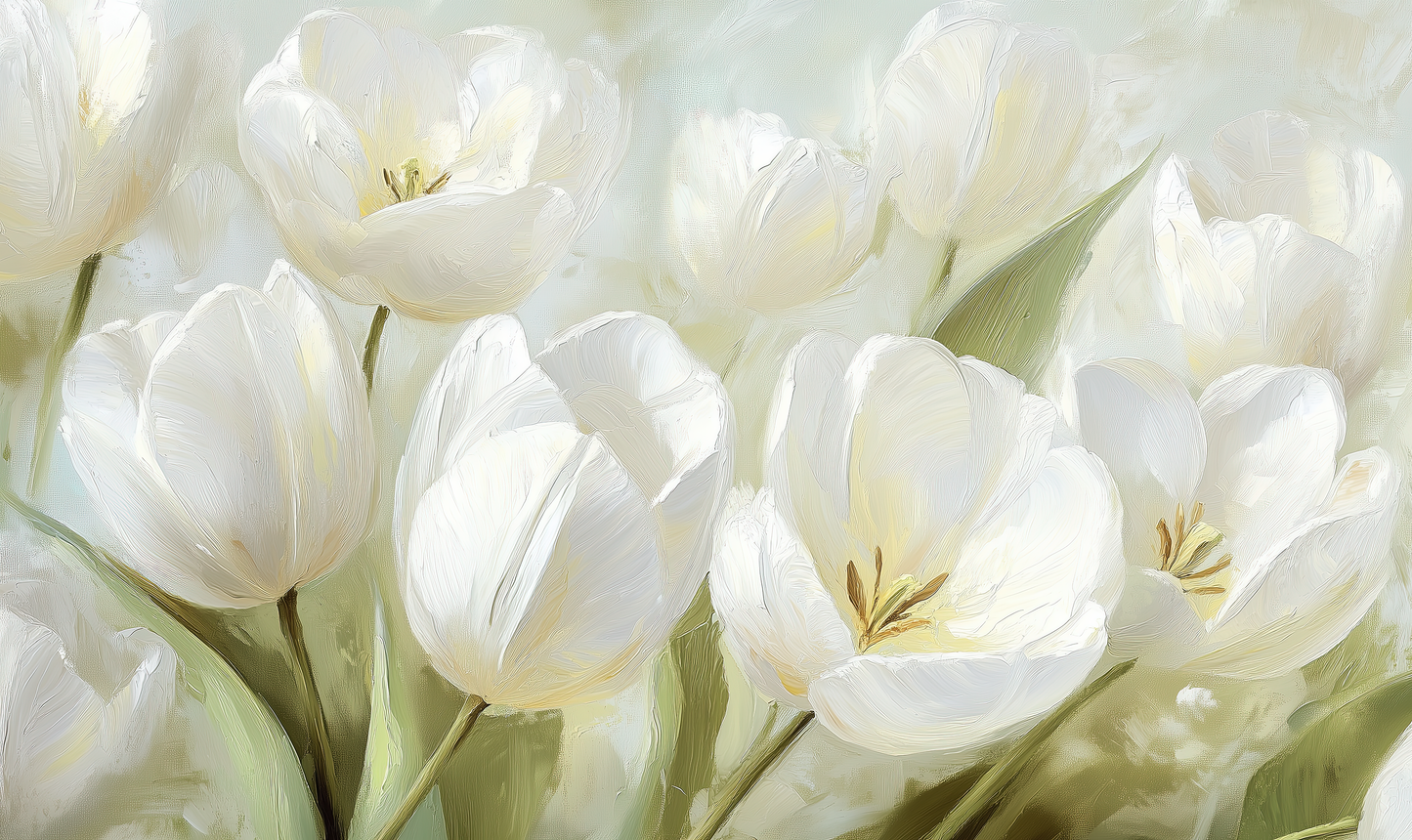 Blanche de Jardin – Selbstklebende Tapete mit weißen Tulpen und stiller Eleganz