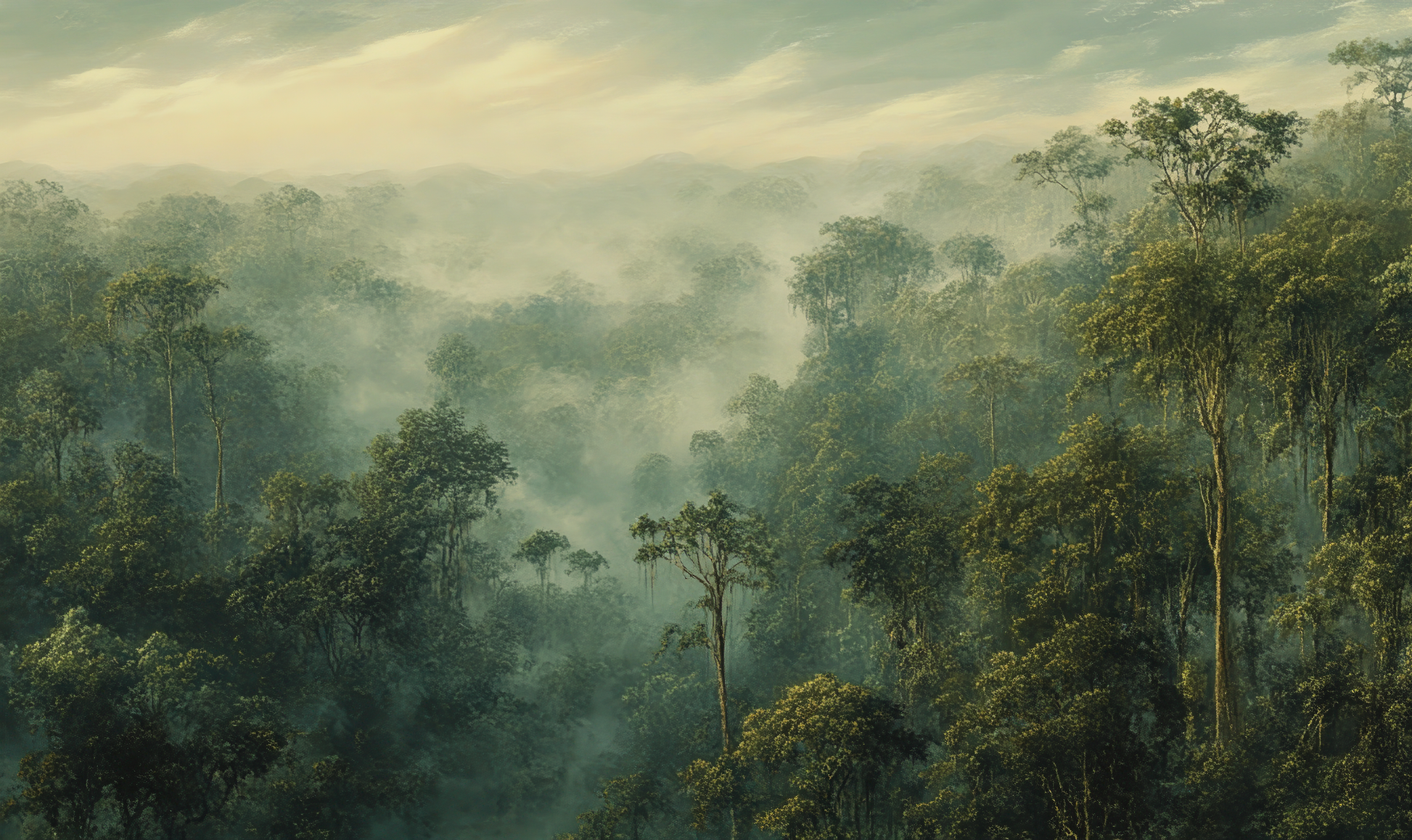 Selva Aurea bringt tropische Ruhe & Goldlicht an Ihre Wand – eine selbstklebende Panorama-Tapete für Räume mit emotionaler Tiefe & Naturverbundenheit.