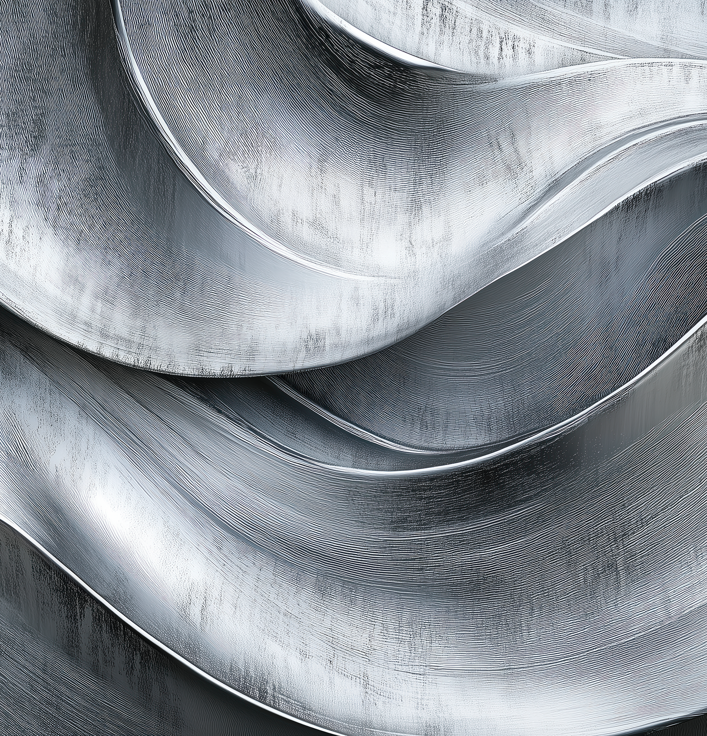 Metallische Tapete Steel Drift – silber-graue Struktur mit Industrie-Ästhetik – selbstklebende Digitaltapete für urbane Räume