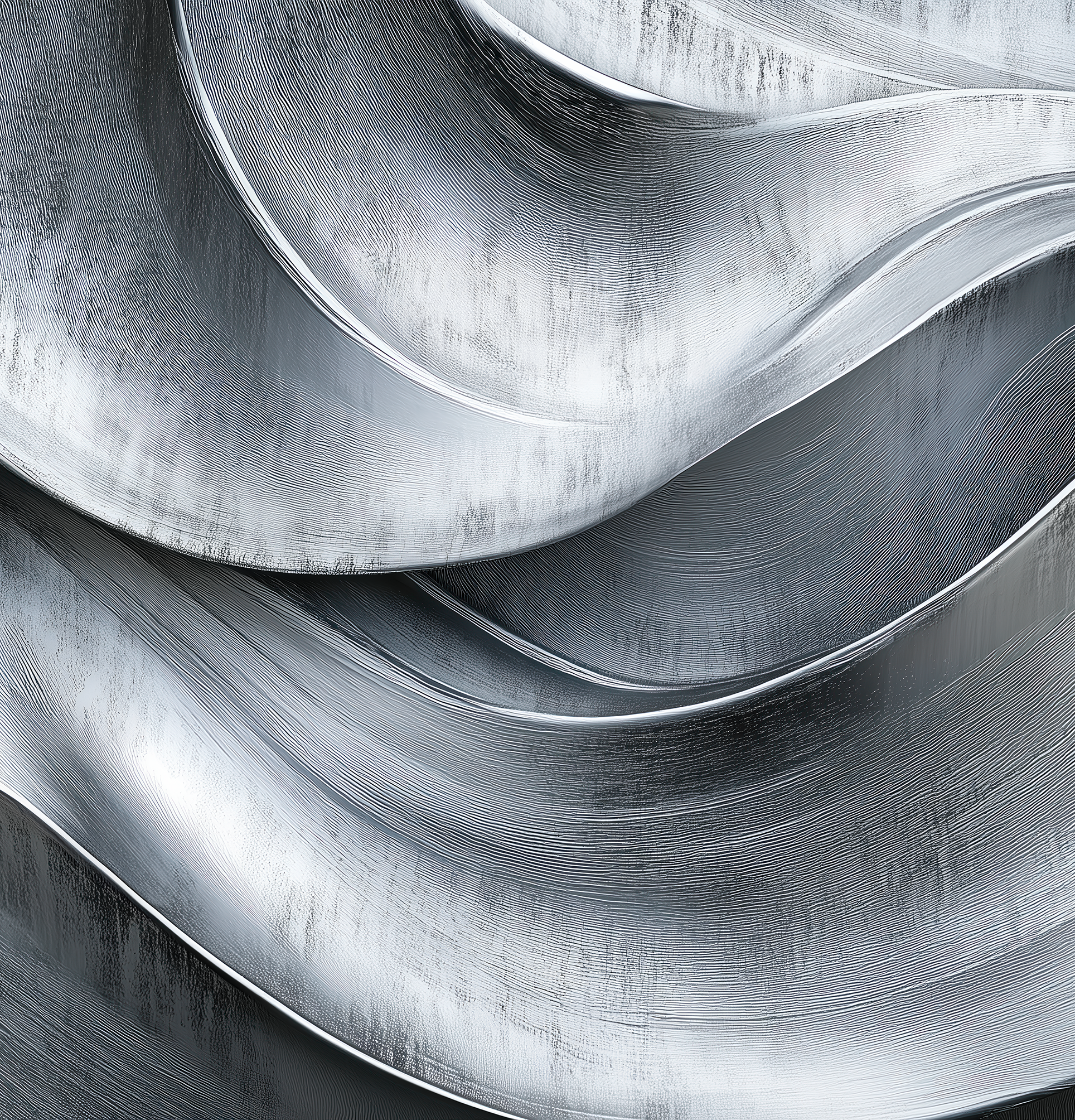 Metallische Tapete Steel Drift – silber-graue Struktur mit Industrie-Ästhetik – selbstklebende Digitaltapete für urbane Räume