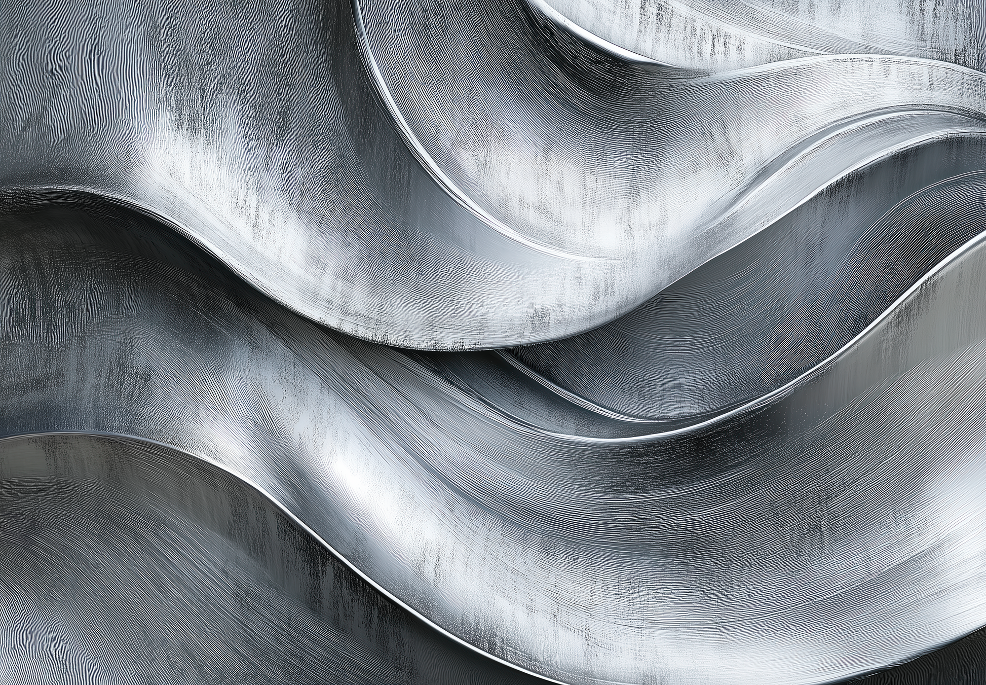 Metallische Tapete Steel Drift – silber-graue Struktur mit Industrie-Ästhetik – selbstklebende Digitaltapete für urbane Räume