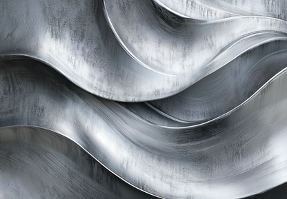 Metallische Tapete Steel Drift – silber-graue Struktur mit Industrie-Ästhetik – selbstklebende Digitaltapete für urbane Räume