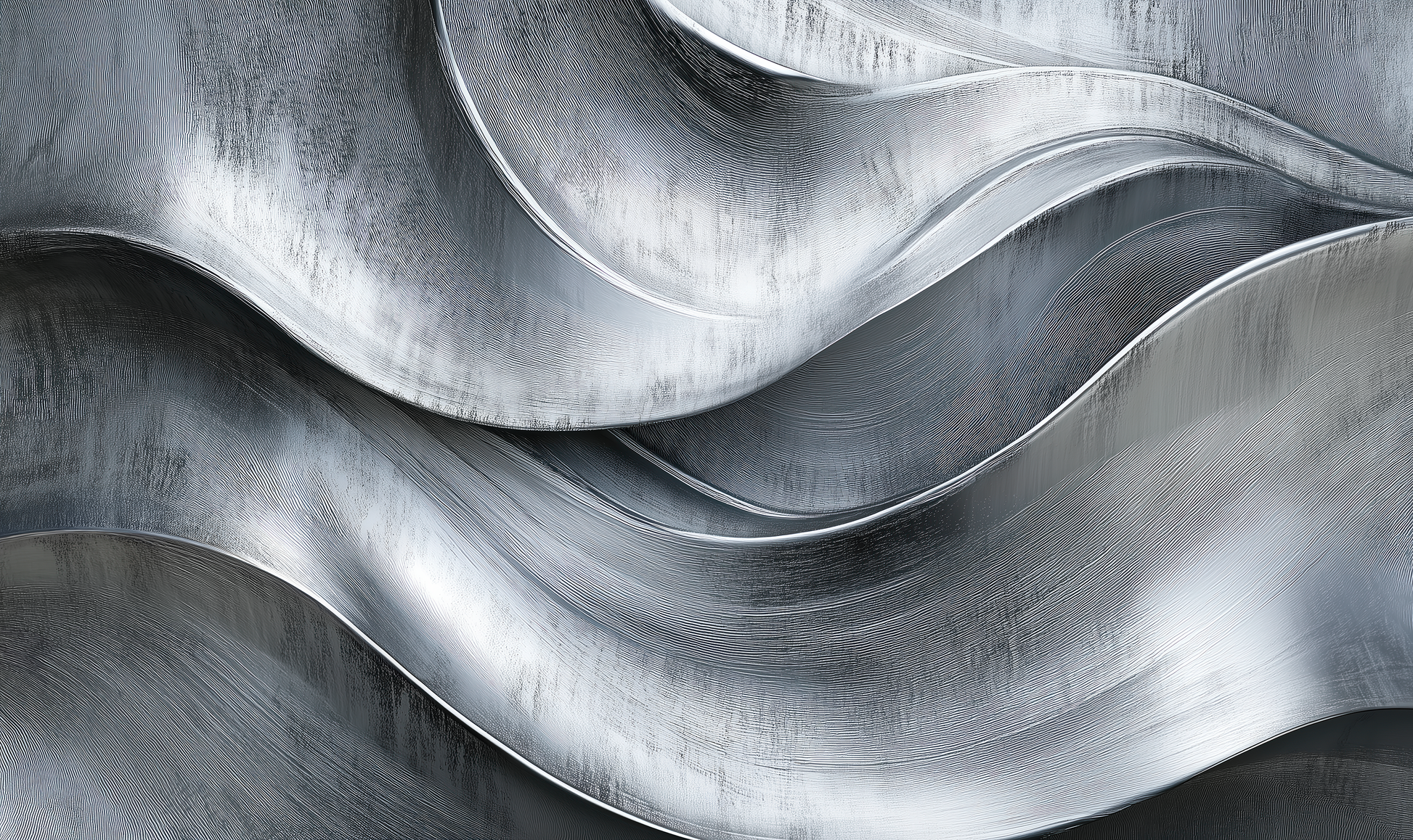 Metallische Tapete Steel Drift – silber-graue Struktur mit Industrie-Ästhetik – selbstklebende Digitaltapete für urbane Räume