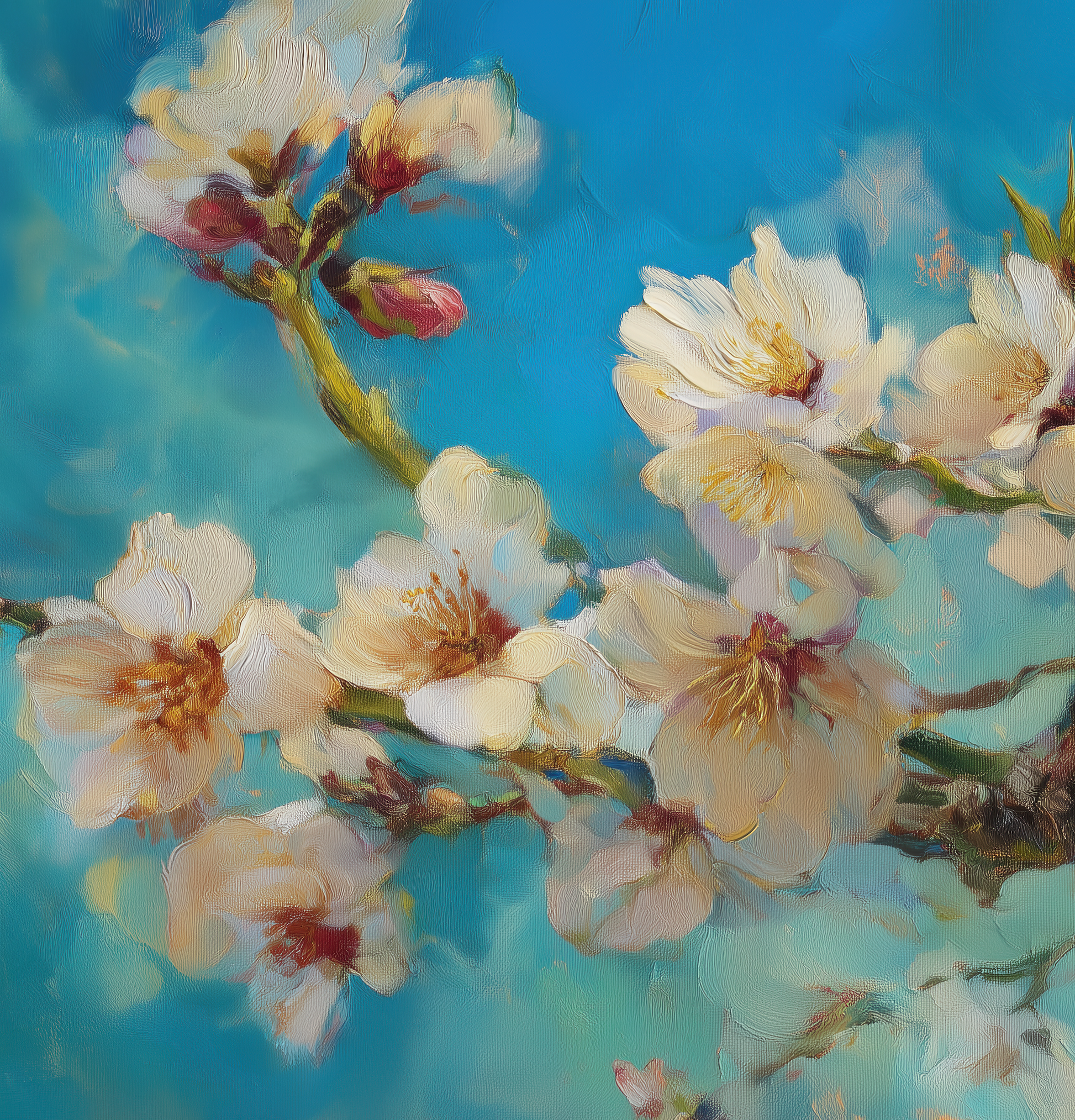 Florale Tapete Blauzeit – Mandelblüten in zartem Blau – Digitaltapete selbstklebend für Schlafzimmer oder Wohnbereich