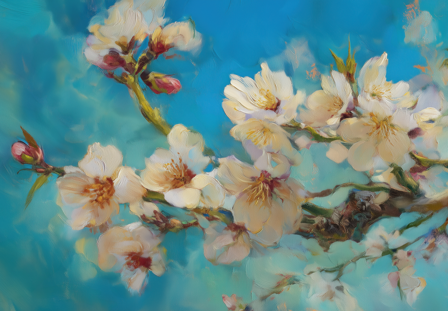 Florale Tapete Blauzeit – Mandelblüten in zartem Blau – Digitaltapete selbstklebend für Schlafzimmer oder Wohnbereich