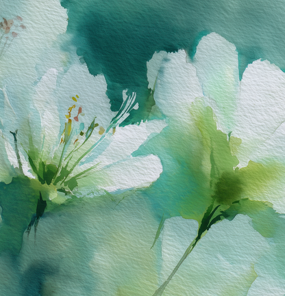 Aquarell-Blumentapete in Weiß und Grüntönen – selbstklebende Vliestapete, florales Wanddesign von Wall of Nova