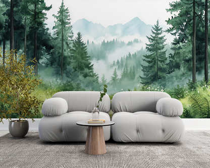 Waldpfad – Waldtapete mit mystischer Aquarellszene