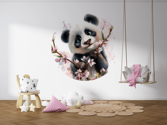 Panda Bloom – Selbstklebender Wandsticker mit Panda & Kirschblüten | Wall of Nova